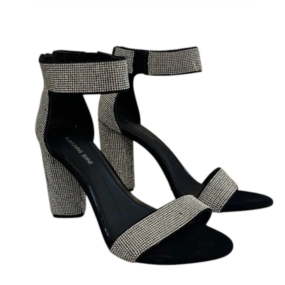 GIANNI BINI Ronilynn Heels Sandals COCKTAIL PARTY HOCO Black Crystals Silver 7.5